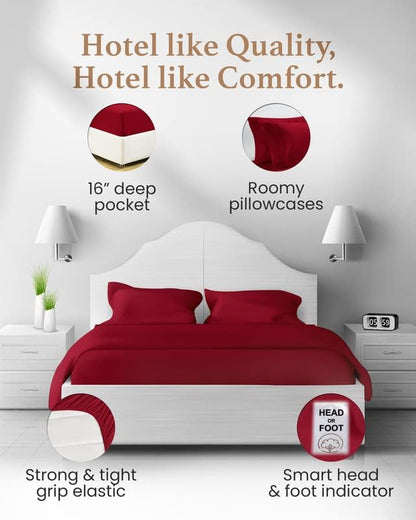 Good Sleep Egyptian Cotton Luxury Sheets - Full Size, 4 Pc, Deep Pocket, Burgundy