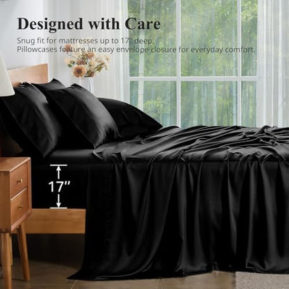 Bamboo Viscose Sheet Set Full Size, Cooling Sheets Bed Set 4pcs