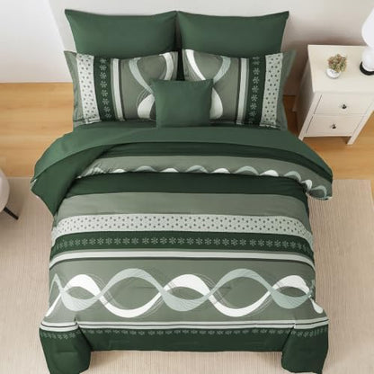 Anibedding Striped Comforter Set Queen Size,8 Pieces Patchwork Bed in a Bag