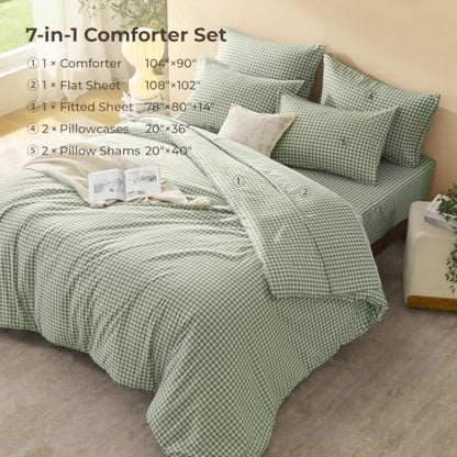 Litanika King Size Comforter Set 7 Pieces Sage Green Gingham