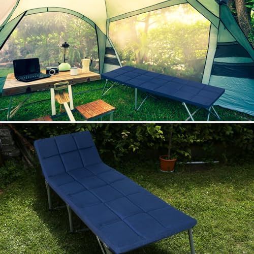 Cot Mattress Topper (Improved Thickness), Foam Quilted Pads for Camping, Soft Comfortable Sleeping Cot Mattress Pad Only, Camping Pad 75"x30" for Camp Cot/Rv Bunk/Narrow Twin Beds, Navy