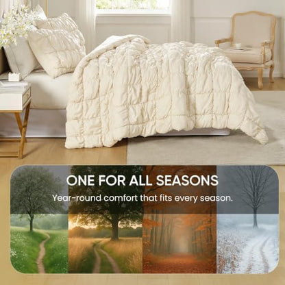 Amélie Home Queen Bubble Comforter Set, Soft, Beige, 3-Piece