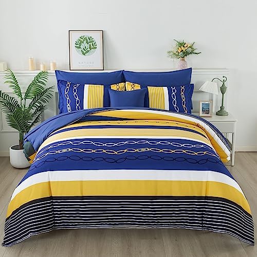 Anibedding 8 Pieces Bed in a Bag,Striped Comforter Set Queen Size
