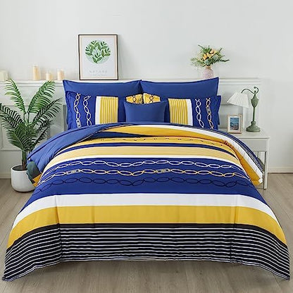 Anibedding 8 Pieces Bed in a Bag,Striped Comforter Set Queen Size