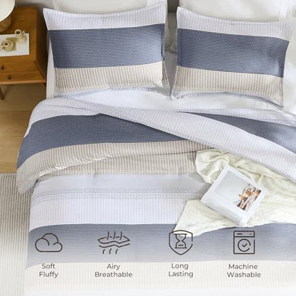 Litanika Super King Plus Comforter Set - 3 Pieces Stripe Bed Set