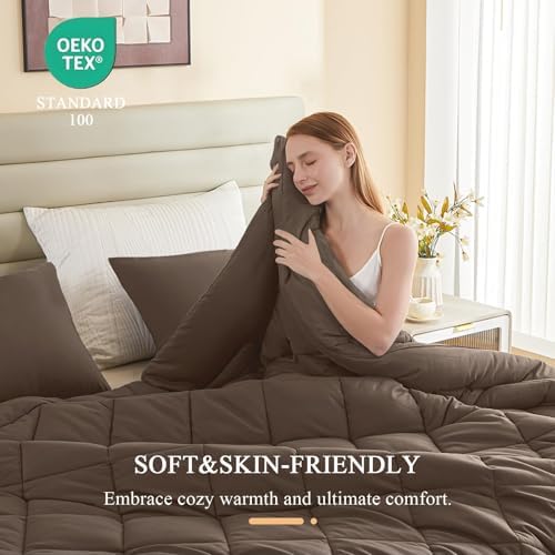 132x120 Alaskan King Comforter, Extra Large King Size Comforter Oversized, All Season Soft Lightweight Quilt Down Alternative Duvet Insert with 8 Corner Tabs(120x132, Brown)