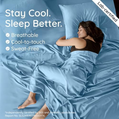 Bambaw 100% Viscose Derived from Bamboo Sheets King Size – 6pcs King Cooling Sheet Set, Luxury Sheets King Size Deep Pocket, Fits Up to 16'' Mattresses, Super Soft (Dream Blue)