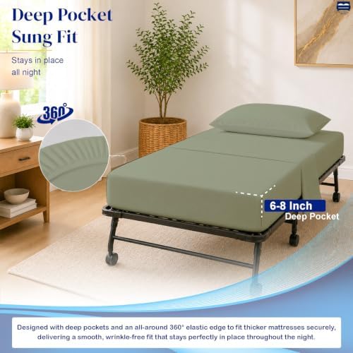 Cottingon 4 PC Cot Sheet Set 33"X75", Egyptian Cotton, Sage