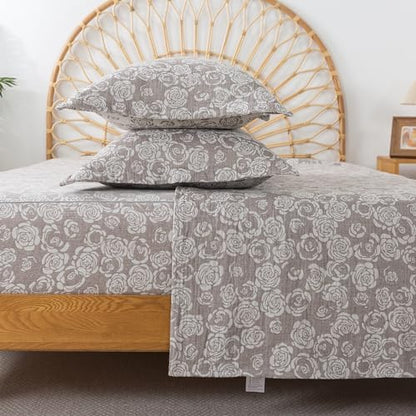 FADFAY Rose Sheets Set King Vintage Curry Floral Bedding Shabby Farmhouse Bedding Super Soft Washed Double -Layer Muslin Sheets Luxury 100% Cotton Breathable Deep Pocket Fitted Sheet 4Pcs, King Size
