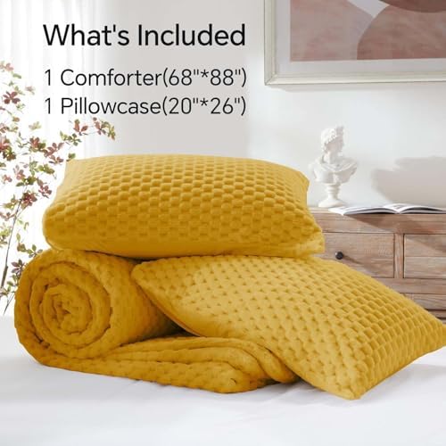 BEDELITE Fluffy Twin/Twin XL Comforter Set, Yellow Bed Set 2 Pieces