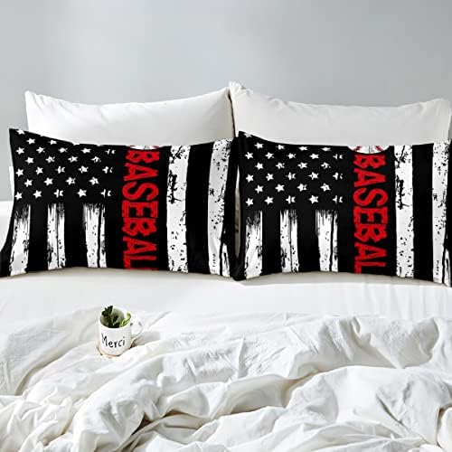 Erosebridal American Flag Bedding King Red Baseball Print Comforter 3pcs Kids Sports Gaming Bedding Comforter Sets for Boys Baseball Quilt Retro Stripes Bedroom Set for All Seasons with 2 Pillowcase