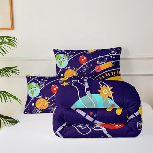 Cartoon Outer Space Theme Comforter Set Full for Kids，Boys Full Size Bedding Set Galaxy，Galaxy Quilt Full Size，with 1 Comforter with 2 Pillow Case