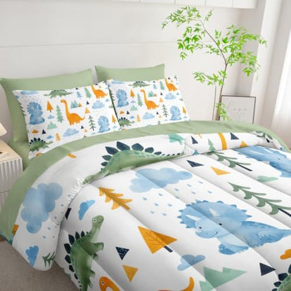 HOSIMA Kids Watercolor Dinosaur Bed in a Bag 7 Pieces Bedding Set Full.