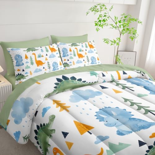 HOSIMA Kids Watercolor Dinosaur Bed in a Bag 7 Pieces Bedding Set King.