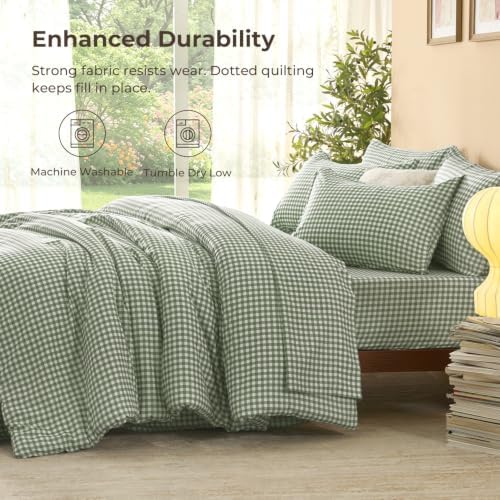 Litanika Queen Comforter Set 7 Pieces Sage Green Gingham