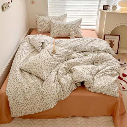 Aesthetic Floral Duvet Cover Twin 100% Cotton Boho Floral Comforter Cover White Chic Botanical French Style Duvet Cover Pink Floral Girls Flower Comforter Cover Vintage Cottagecore Bedding Set Twin