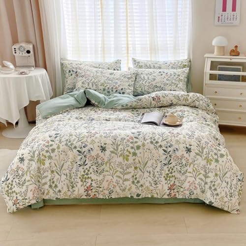Botanical Floral Duvet Cover Twin Fresh Soft 100% Cotton Comforter Cover Floral Print Cottagecore Bedding Set with 2 Pillowcases Vintage Country Wildflower Comforter Cover with Zipper Closure Twin