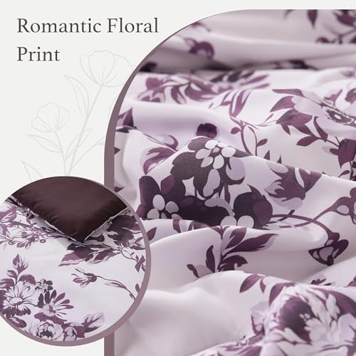 BLOOMHAVEN Full Size Comforter Sets-7 Pieces Purple Floral Bed in a Bag