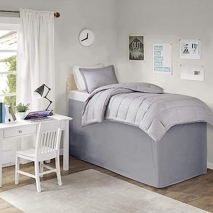 Pleated College Dorm Bed Skirt Luxury Microfiber, Twin XL (39x80) with Split Corners, 21" Long Drop, Hotel-Quality 1800 Ultra-Soft Dust Ruffle, Light Grey