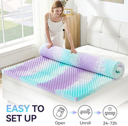 SINWEEK 2 Inch Egg Crate Memory Foam Mattress Topper Twin Size, Soft Mattress Pad for Back Pain Relief, Bed Topper, CertiPUR-US Certified, Colorful