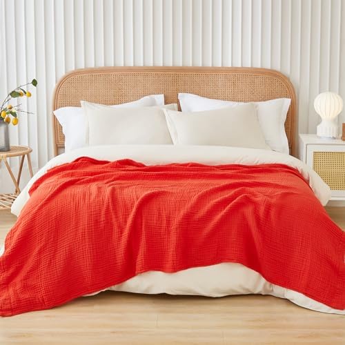 EMME Muslin Blankets for Adults Throw Blanket for Couch Breathable Gauze Soft Lightweight Airy Orange Rust Queen 90" x 90"
