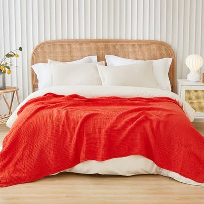 EMME Muslin Blankets for Adults Throw Blanket for Couch Breathable Gauze Soft Lightweight Airy Orange Rust Twin XL 66" x 90"