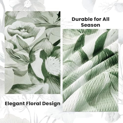Luxudecor Floral Comforter Set Queen Size 7 Piece, Sage Green Flower Bed in a Bag, Elegant Floral Comforter with Sheet Set, Soft Seersucker Microfiber Bedding Set (Sage Green, 90"x90")