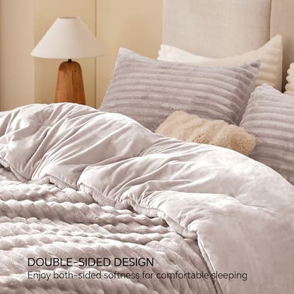 BEDELITE Fleece Queen Comforter Set, Fluffy Bed Set, Lotus Pink