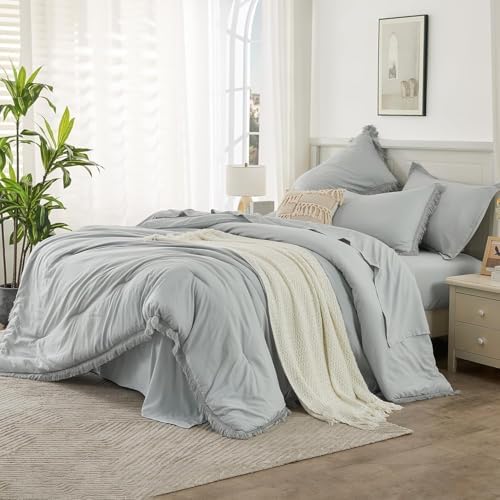 Andency Oversized King Comforter Set, 7 Pieces Light Grey Bedding