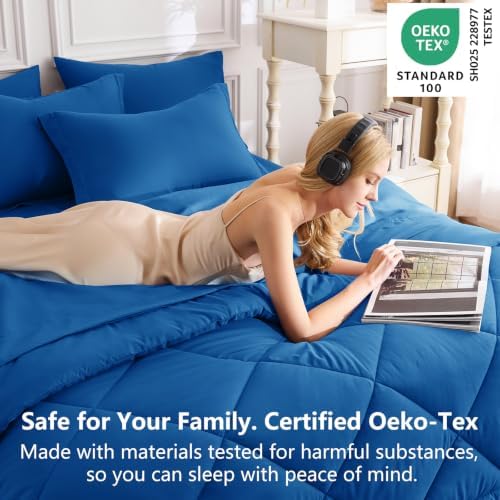 CozyLux Twin XL Comforter Set 68"x88" Classic Blue - 5 Piece Bed in a Bag