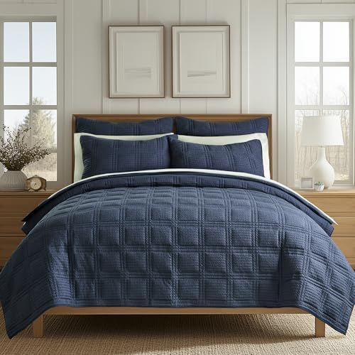 Levtex Home - Cloud Waffle - Quilted Euro Sham Set of 2 - Waffle Weave - Navy - (26x26in.), No Insert - Cotton