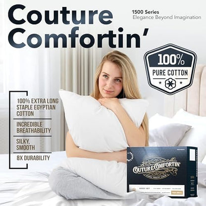 TEXAS LINEN CO. 100% Egyptian Cotton Sheets Queen Size - 1500 Series High Thread Count Queen Bed Sheets Set (4 PC, Dark Grey), 17" Deep Pocket Luxury Hotel Bedding Set - Couture Comfortin' Collection