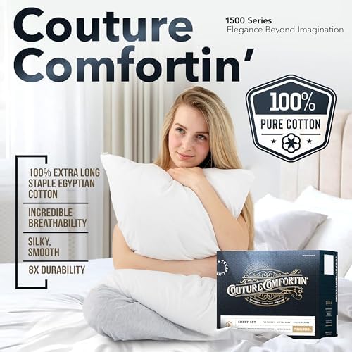 TEXAS LINEN CO. 100% Egyptian Cotton Queen Sheets Set - Luxury 1500 Series Couture Comfortin' Collection Egyptian Cotton Sheets Queen Size Bed Set (4 PC, Taupe), 17" Deep Pocket, Hotel Bedding Sheet