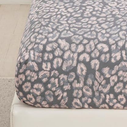 DAUAOTO King Size Printed Sheets Set, 100% Cotton Bedding Sets, Up to 14" Deep Mattress, Modern Pattern Bedlinen Set, Leopard Gray