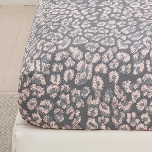 DAUAOTO Full Size Printed Sheets Set, 100% Cotton Bedding Sets, Up to 14" Deep Mattress, Modern Pattern Bedlinen Set, Leopard Gray