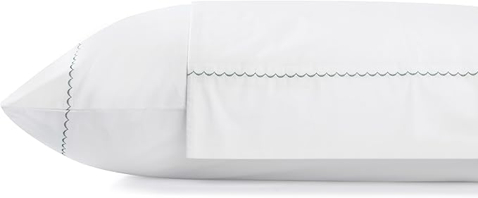 Linen Home 100% Cotton Percale Moon Scallop Hem Pillowcases Queen/Standard Size, Olive Green, 2 Pieces of Pillow Case, Crisp and Cool Strong Bed Linen, 20 inches X 30 inches