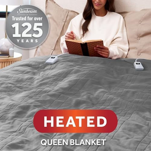Sunbeam Electric Heated Blanket Royal Luxe Microplush Lt Gray Queen 90x84