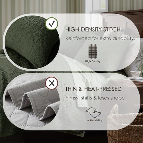 WDCOZY King 100% Cotton Paisley Quilt Bedding Set Olive Green Comforter