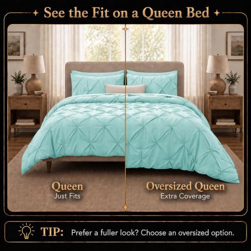 CozyLux Queen Comforter Set Spa Blue, 7 Pieces Pintuck Bed in a Bag