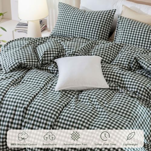 JIYUAN Super King Washed Cotton Duvet Cover Set,Classic Gingham
