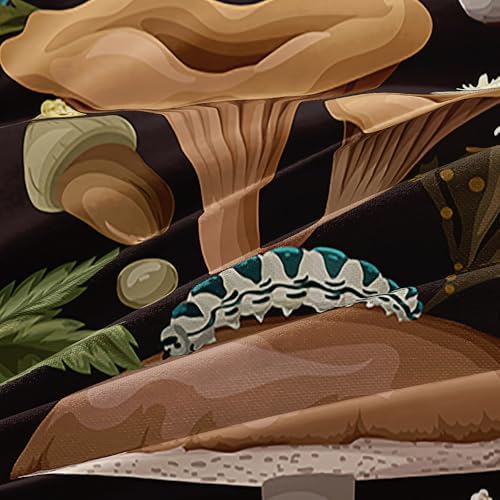 Twin Size Mushroom Print Duvet Cover Set – Dark Brown Floral Plants Bedding for Boys & Girls, Natural & Romantic Bedroom Decor