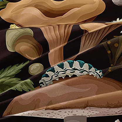Twin Size Mushroom Print Duvet Cover Set – Dark Brown Floral Plants Bedding for Boys & Girls, Natural & Romantic Bedroom Decor