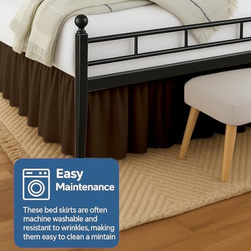 Ruffled Bed Skirt Split Corners with Platform, Tailored Fit Hotel Quality Wrinkle Free Ultra-Soft Microfiber Dust Ruffle, Upto 24 Inch Drop, Twin, Chocolate