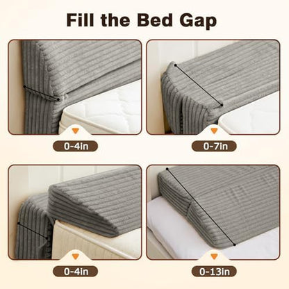 Wedge Shaped Pillow headboard Suitable for Bed Seams, Foldable Bed Wedge Pillow, Bed Gap Filler King Size Fill The Gap (0-12"), Mattress Gap Filler Long Pillow Between Headboard(Grey, 60")
