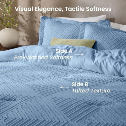 JOLLYVOGUE Twin/Twin XL Comforter Set, Boho Tufted 2PCS Bed Set, Dusty Blue