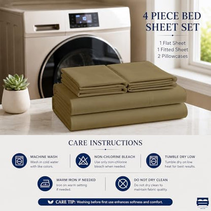Cottingon 4 Piece Full Sheets Fits 16" Deep, Egyptian Cotton, Taupe