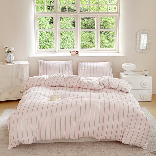 NSNLGSGC Pink Retro Striped Duvet Cover Set, Twin