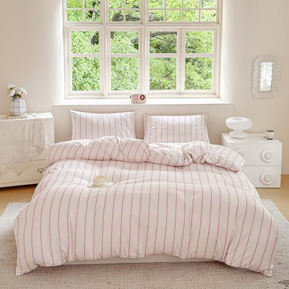 NSNLGSGC Pink Retro Striped Duvet Cover Set, Twin