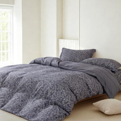 Queen Comforter Set 3 Pieces, 100% Cotton Botanical Charcoal Floral Bedding Set for All‑Season, Soft Hypoallergenic Comforter with 2 Pillow Shams