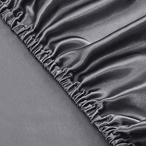 SiinvdaBZX 4Pcs Satin Sheet Set King Size 15-Inch Deep Pocket, Grey